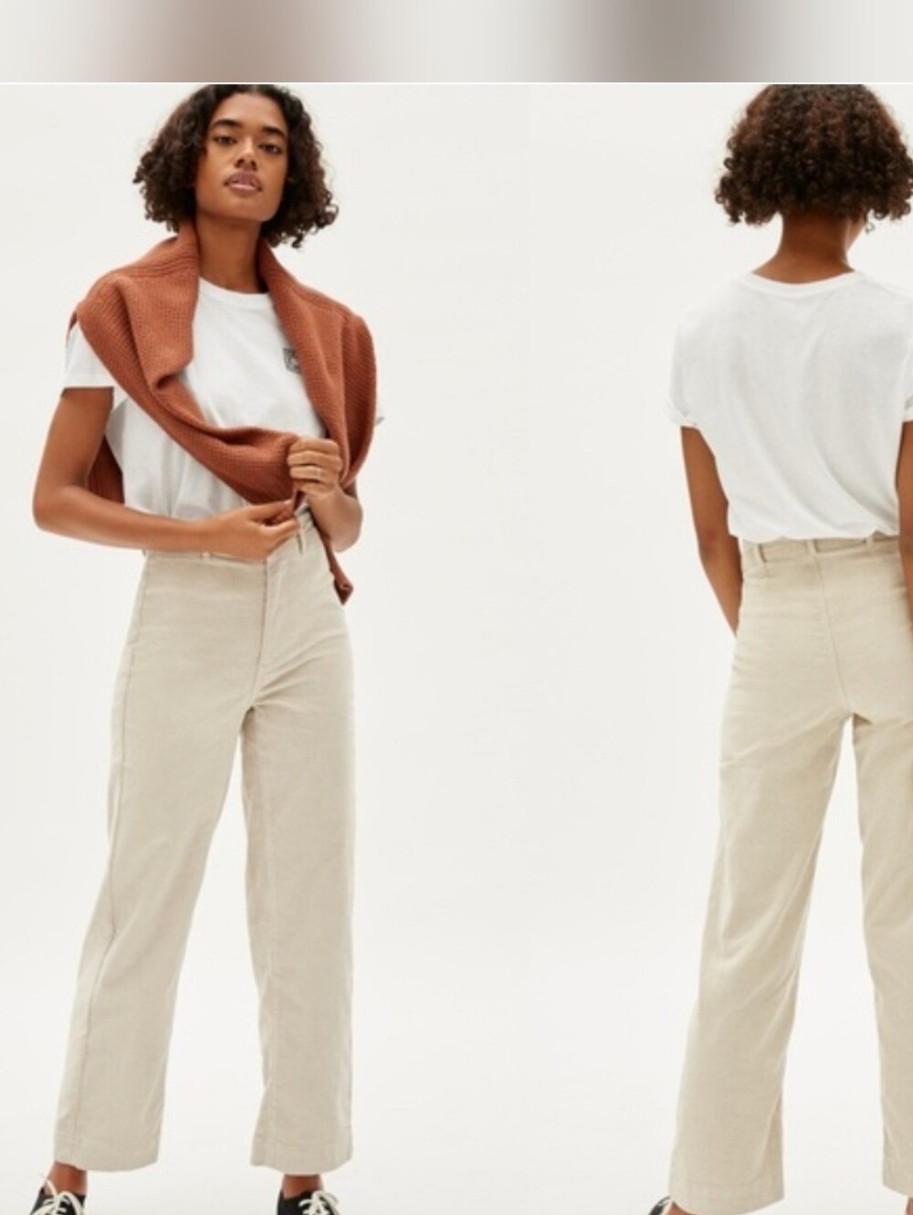 Everlane Corduroy Wide Leg Pants High Rise Beige Cream Stone Neutral size 2